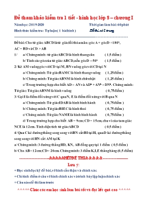 Đề tham khảo kiểm tra 1 tiết Chương I môn Hình học Lớp 8